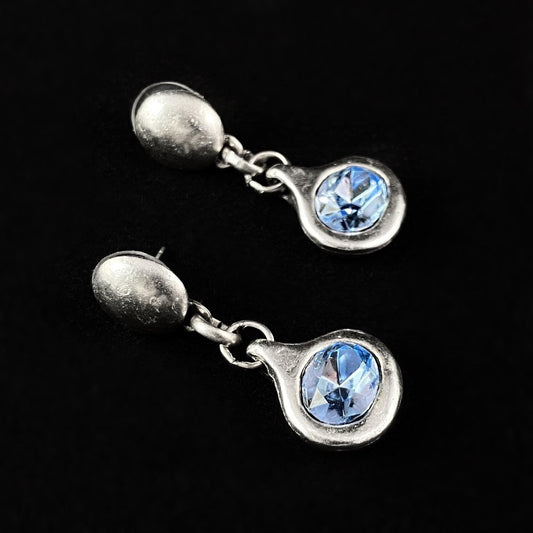 Silver Drop Earrings with Blue Crystal, Handmade, Nickel Free - Noir