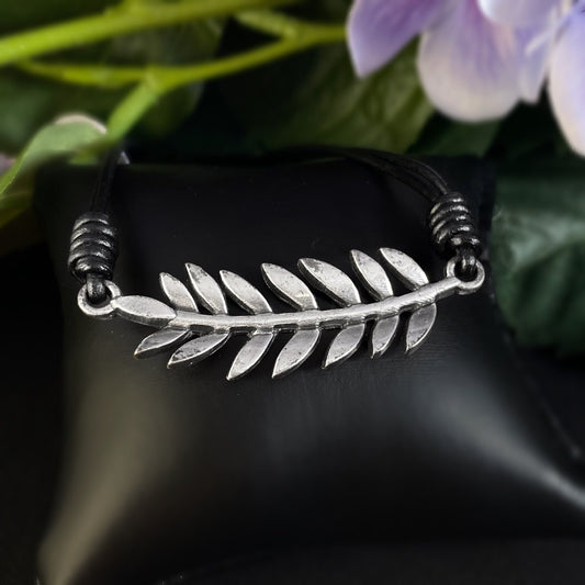 Silver Leaf Necklace with Black Leather Cord - Handmade Nickel Free Ulla Jewelry