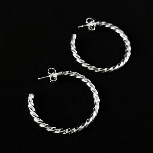 Silver Minimalist Twist Hoop Earrings - Handmade, Nickel Free - Ulla