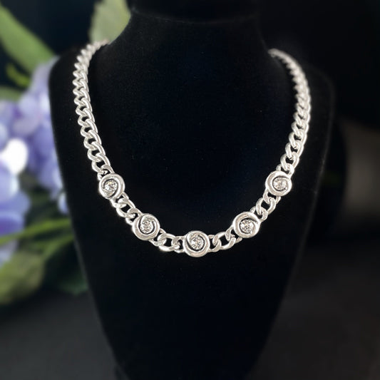 Silver Necklace with Clear Crystals, Handmade, Nickel Free