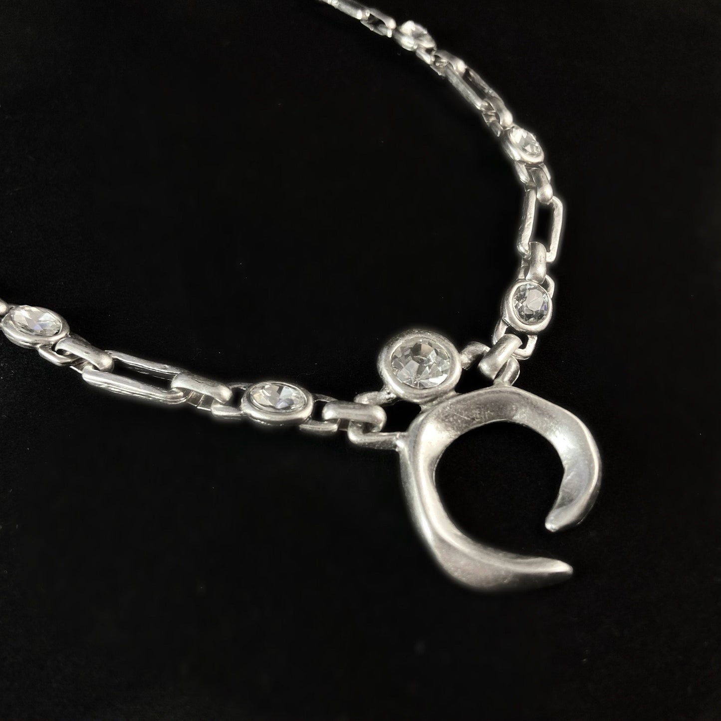 Silver Necklace with Clear Crystals, Handmade, Nickel Free