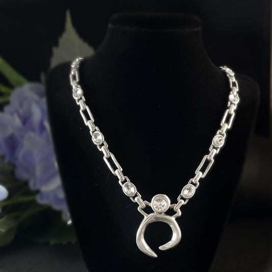 Silver Necklace with Clear Crystals, Handmade, Nickel Free
