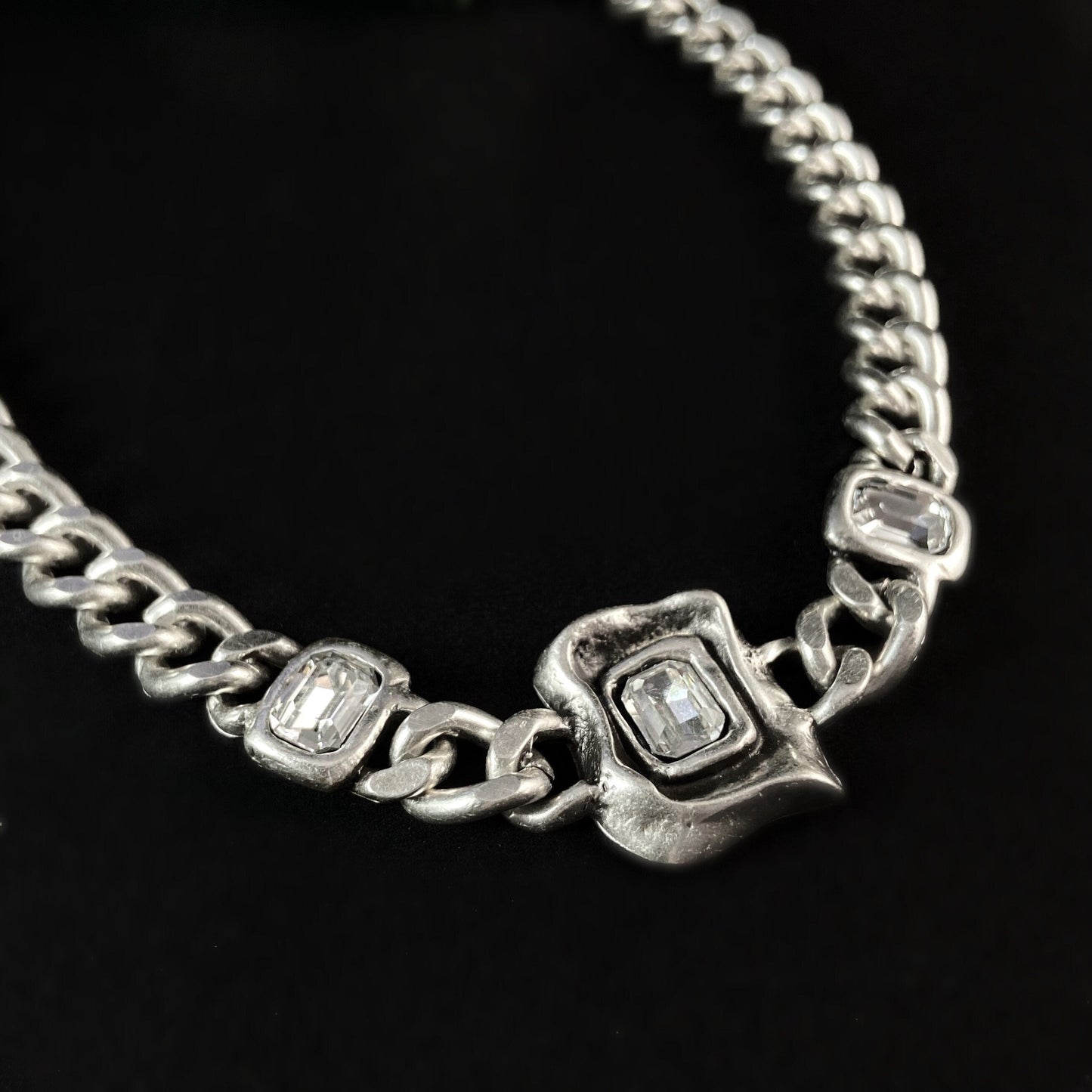 Silver Necklace with Clear Crystals, Handmade, Nickel Free