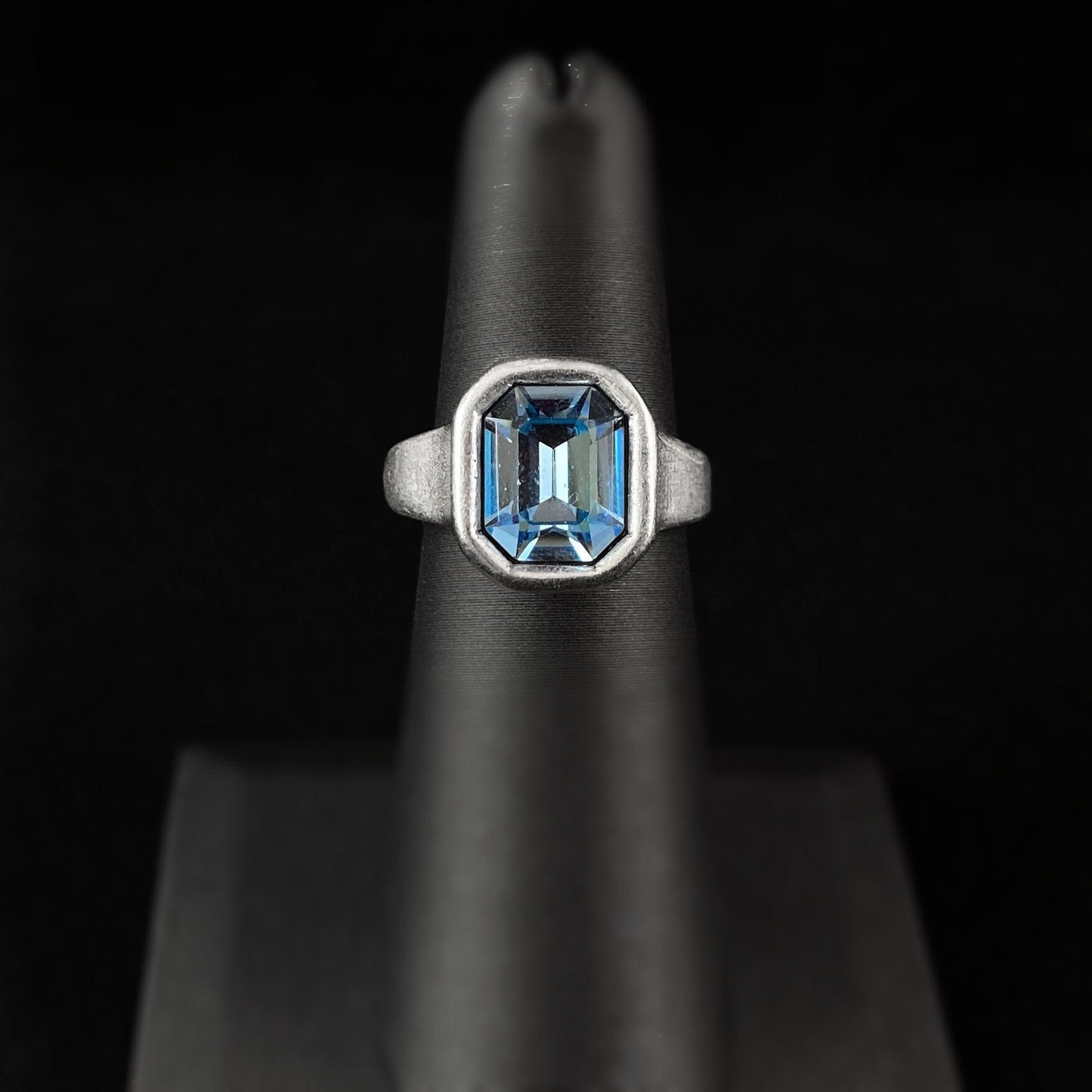 Silver Ring with Blue Crystal, Handmade, Nickel Free