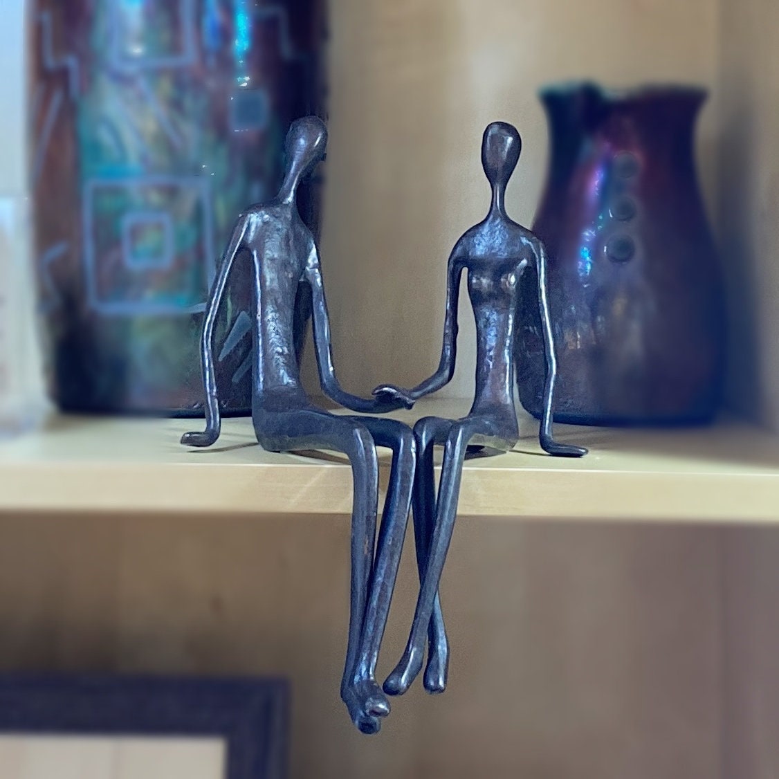 Sitting Couple Bronze Sculpture - Unique Home Decor