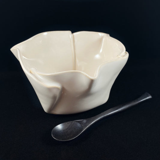 Small Handmade White Dish with Serving Spoon, Functional and Decorative Pottery