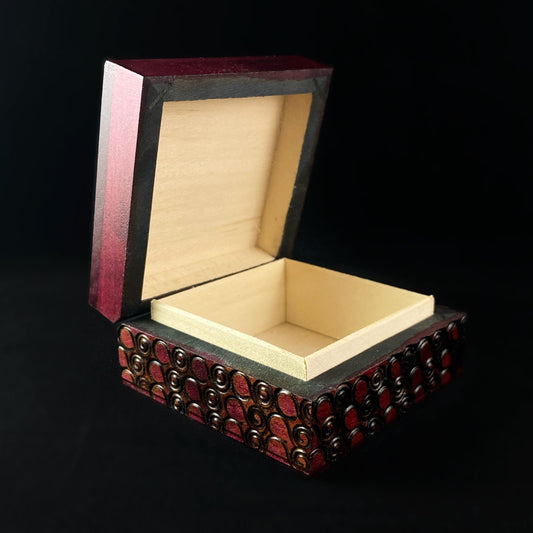 Small Hearts Jewelry Box, Handmade Hinged Wooden Treasure Box
