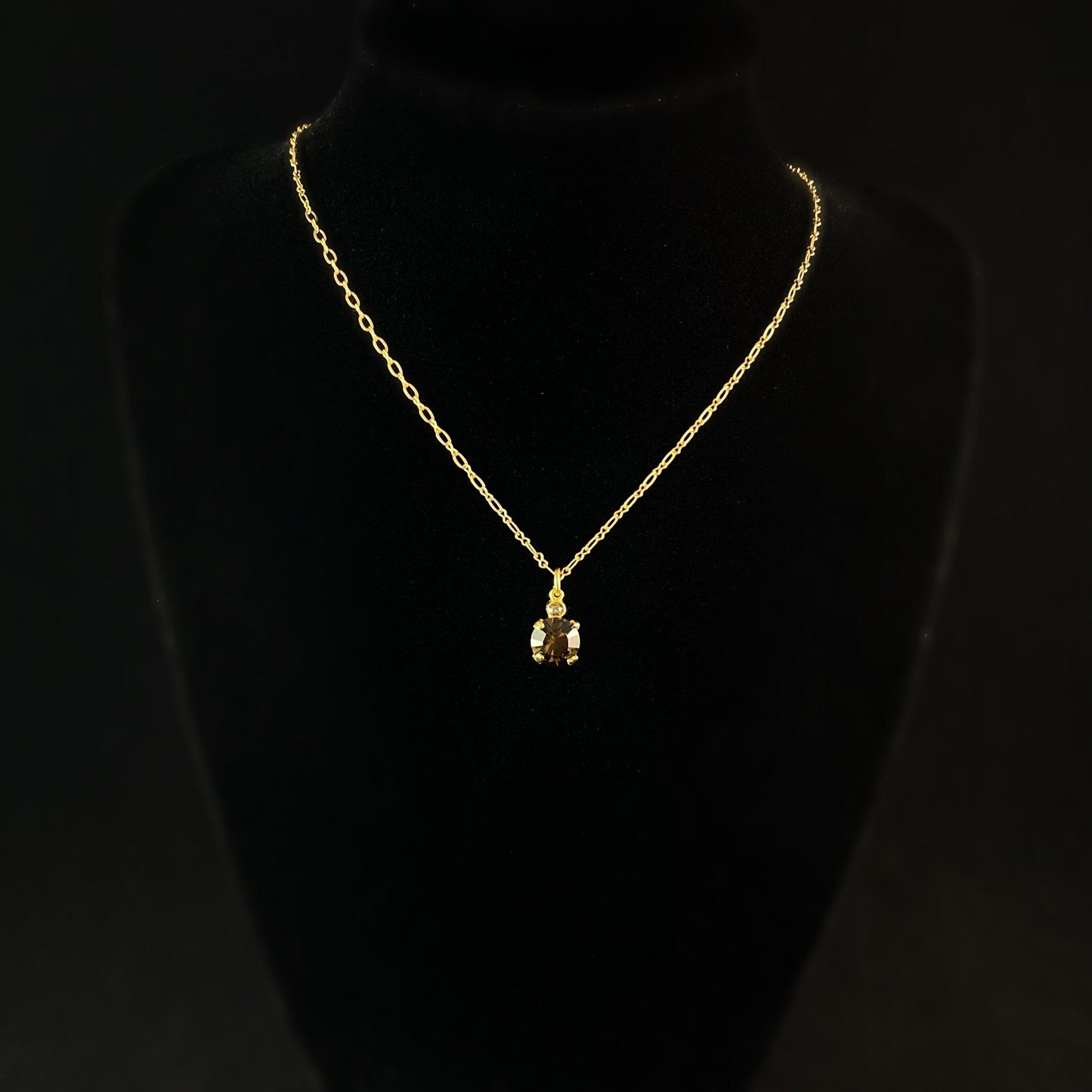 Small Round Cut Swarovski Crystal Pendant Necklace, Olive - La Vie Parisienne by Catherine Popesco