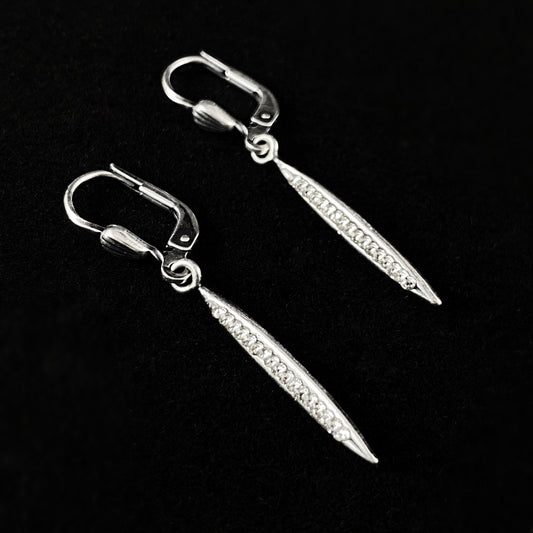Small Silver Spears with Swarovski Crystals Drop Earrings - La Vie Parisienne by Catherine Popesco