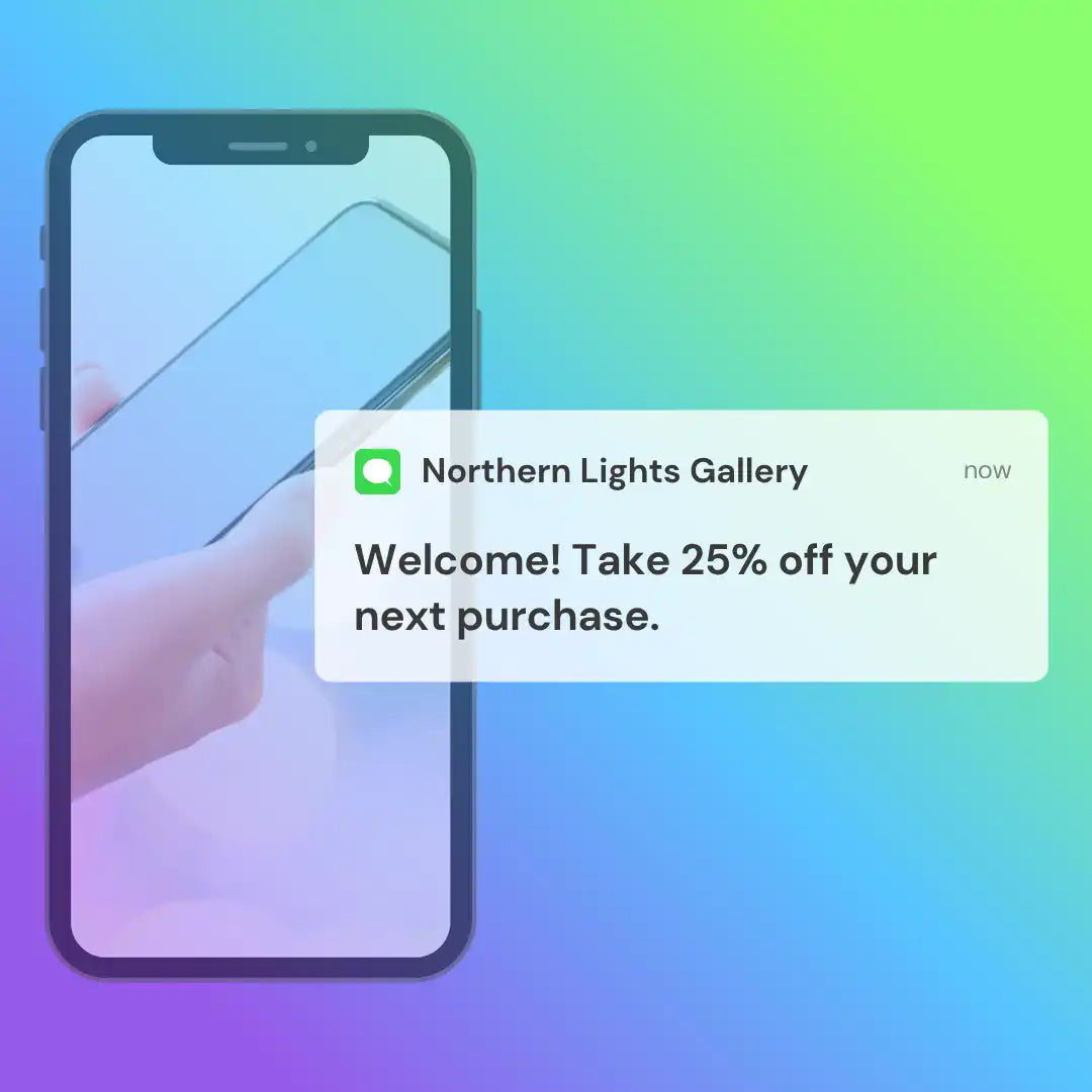 Smartphone displaying a promotional notification.