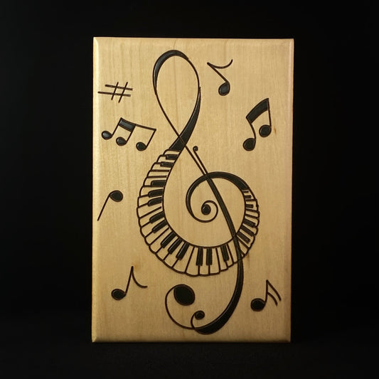 Spirit of Music- Treble Clef Rectangle Jewelry Box, Handmade Hinged Wooden Treasure Box