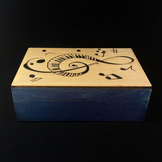 Spirit of Music- Treble Clef Rectangle Jewelry Box, Handmade Hinged Wooden Treasure Box