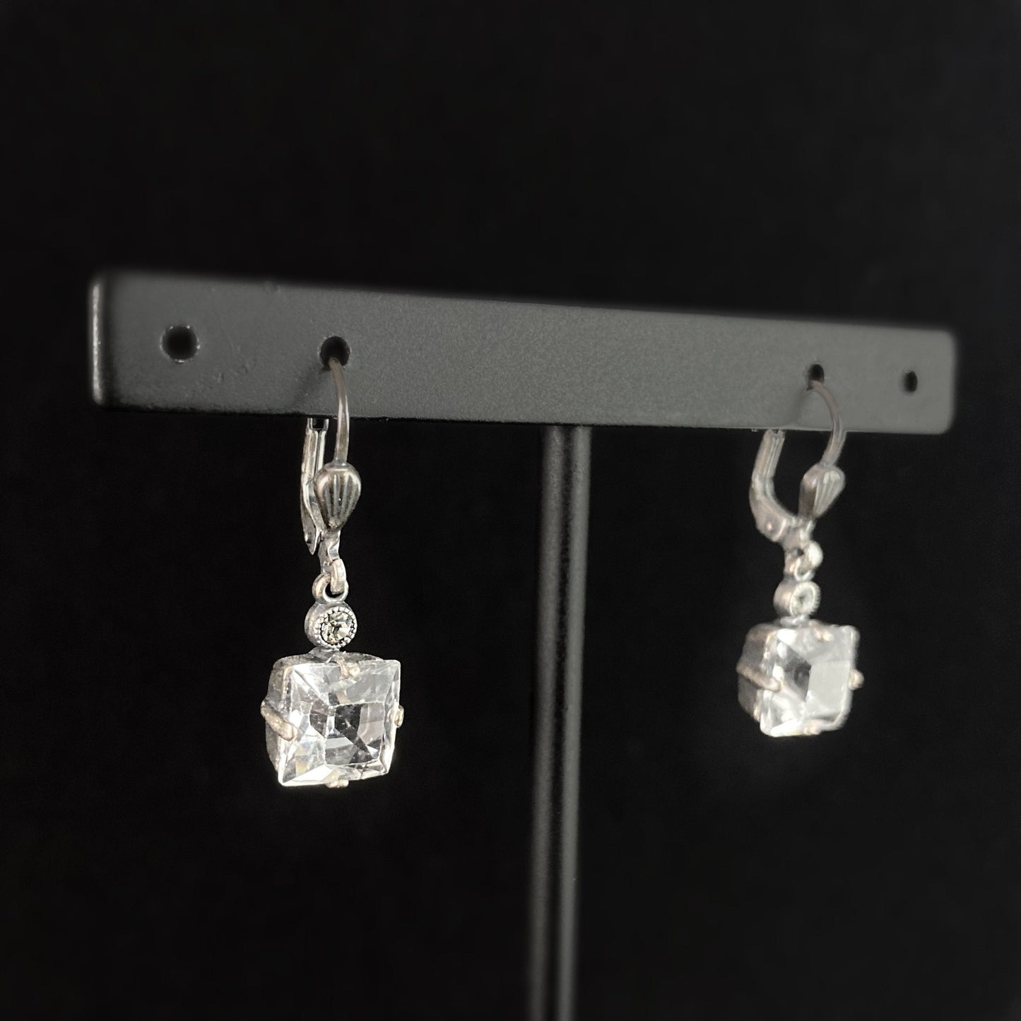 Square Cut Swarovski Crystal Drop Earrings, Clear - La Vie Parisienne by Catherine Popesco
