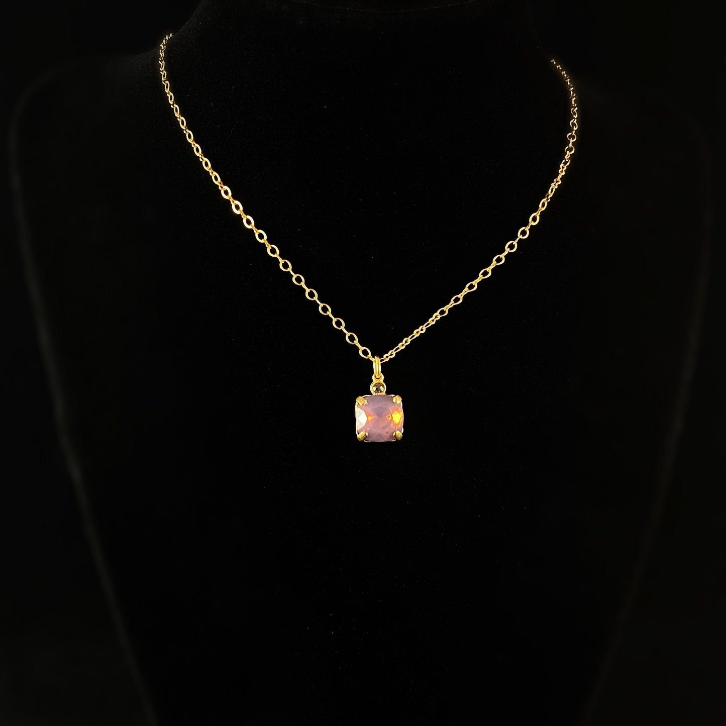Square Cut Swarovski Crystal Pendant Necklace, Milky Purple - La Vie Parisienne by Catherine Popesco