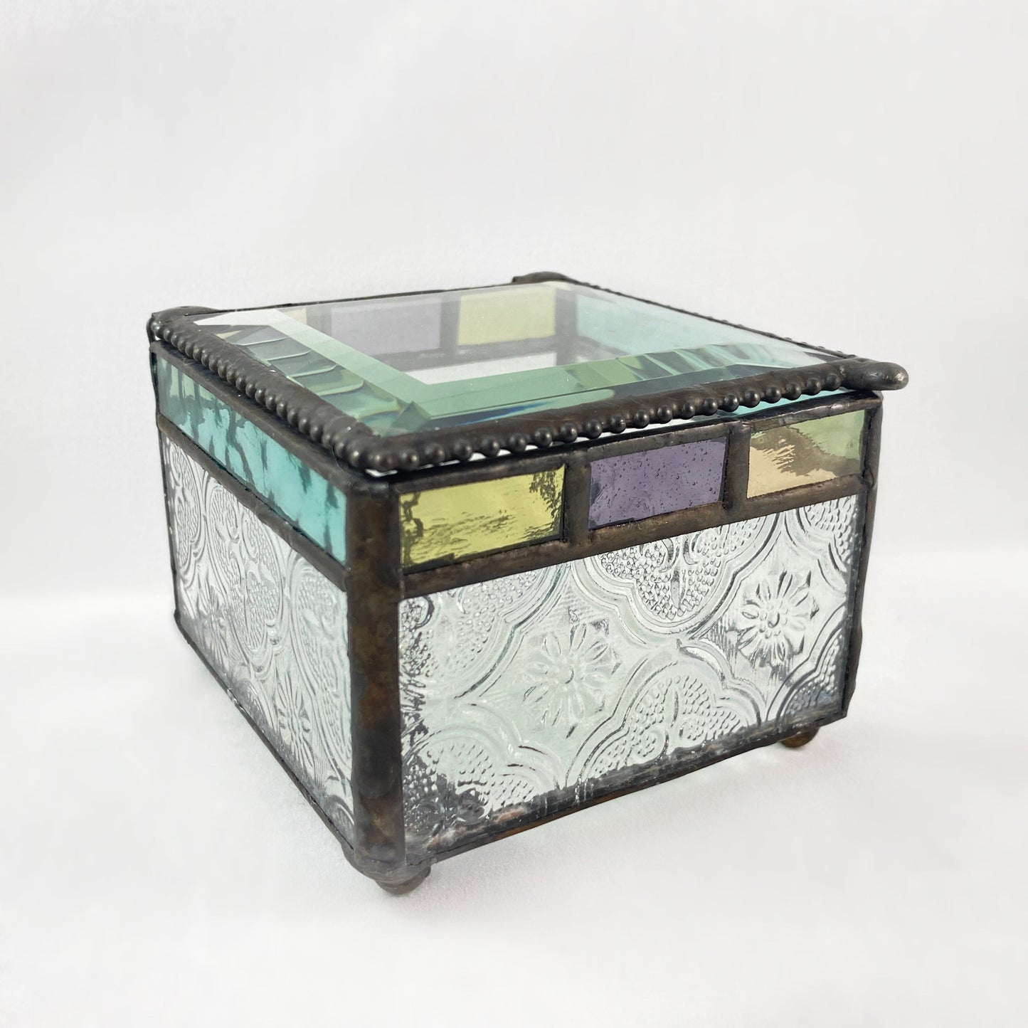 Stained Glass Jewelry Box - Square Keepsake Box with Lace