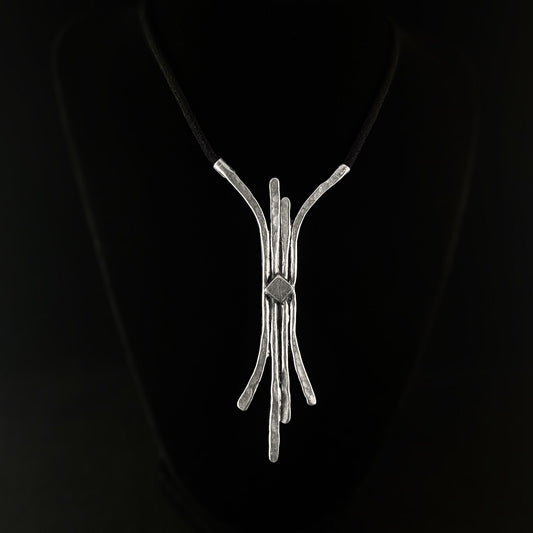 Statement Necklace with Large Silver Abstract Pendant, Handmade, Nickel Free