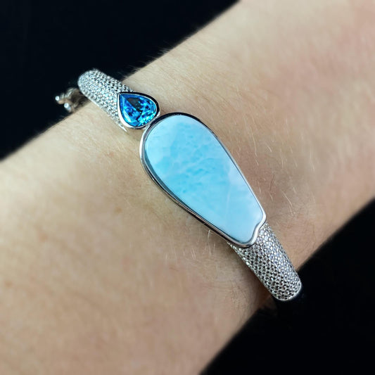 Sterling Silver Bangle Bracelet with Natural Larimar Stones