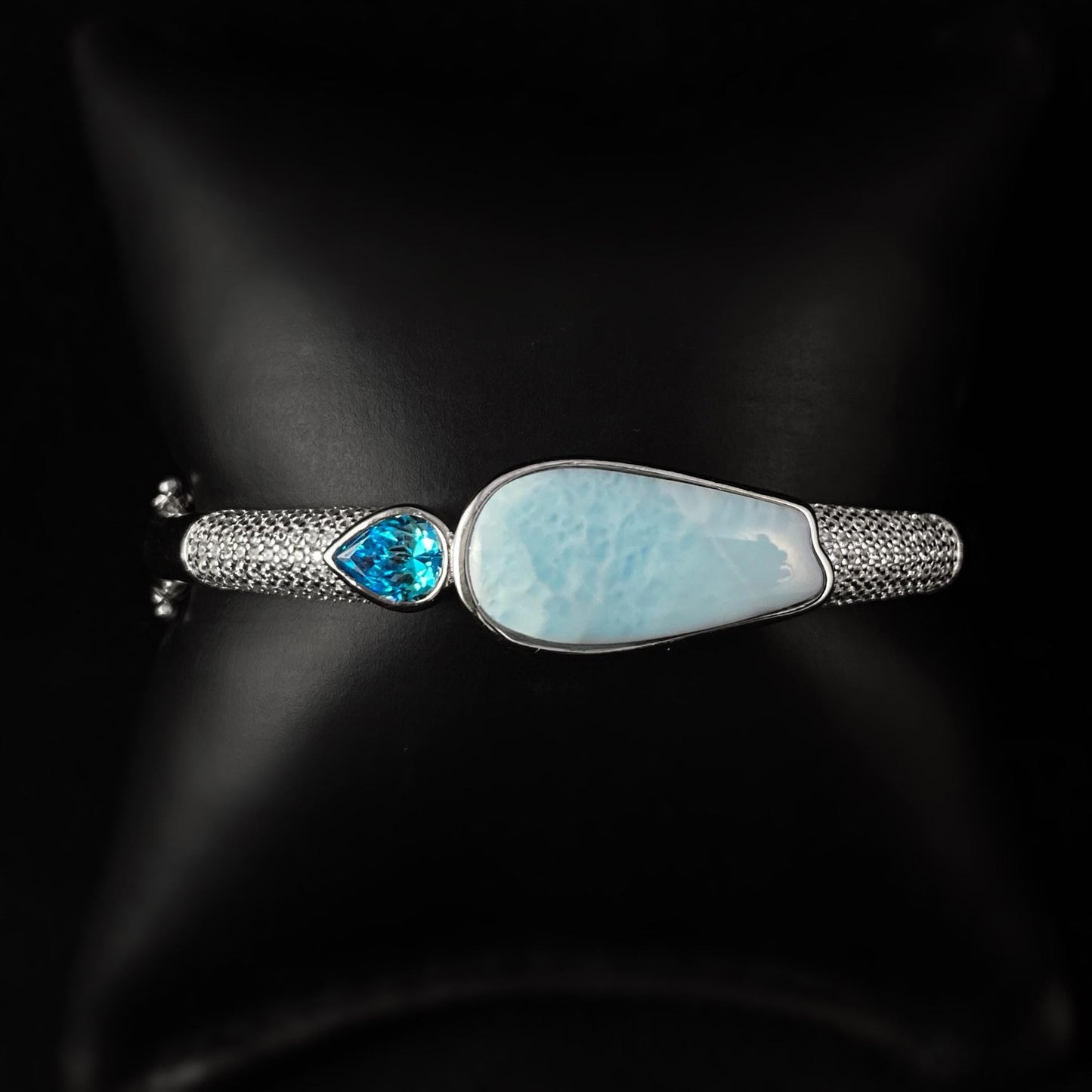 Sterling Silver Bangle Bracelet with Natural Larimar Stones