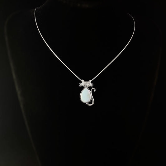 Sterling Silver Cat Necklace with Natural Larimar Stones