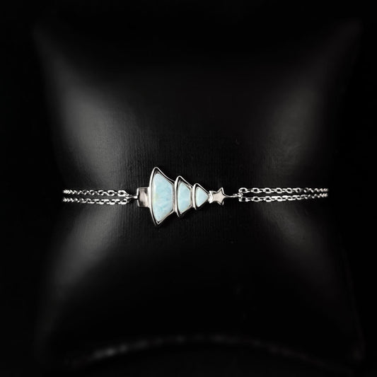 Sterling Silver Christmas Tree Bracelet with Natural Larimar Stones