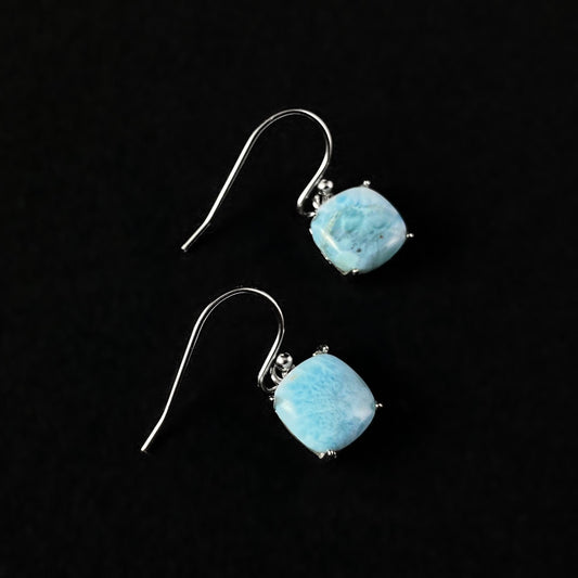 Sterling Silver Cushion Cut Drop Earrings with Natural Larimar Stones