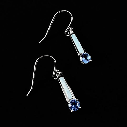 Sterling Silver Earrings with Natural Larimar Stones and Tanzanite