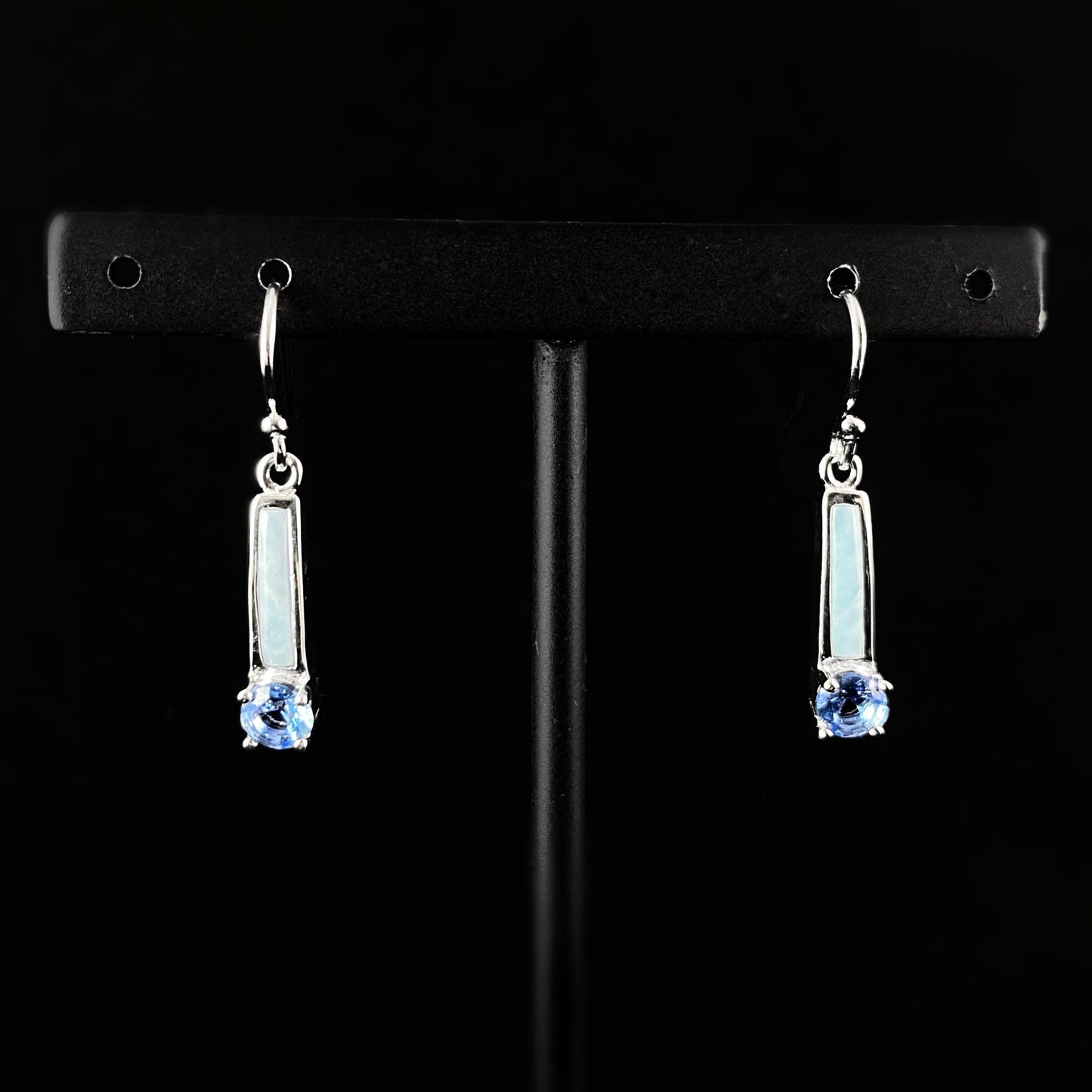 Sterling Silver Earrings with Natural Larimar Stones and Tanzanite
