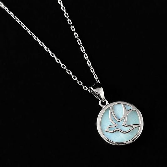 Sterling Silver Flying Bird Necklace with Natural Larimar Stone