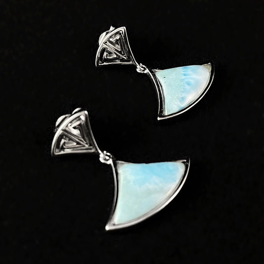 Sterling Silver Greek Design Earrings with Natural Larimar Stones