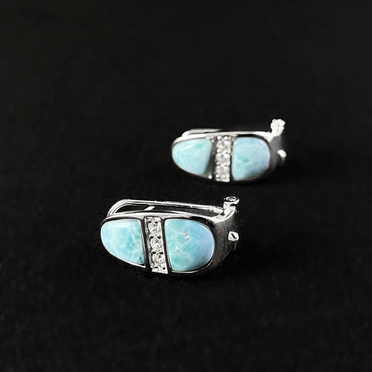 Sterling Silver Latch Back Earrings with Natural Larimar Stones