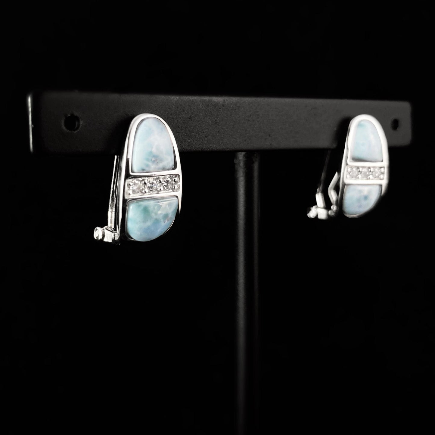 Sterling Silver Latch Back Earrings with Natural Larimar Stones