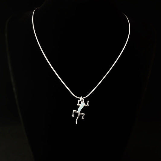 Sterling Silver Lizard Necklace with Natural Larimar Stone
