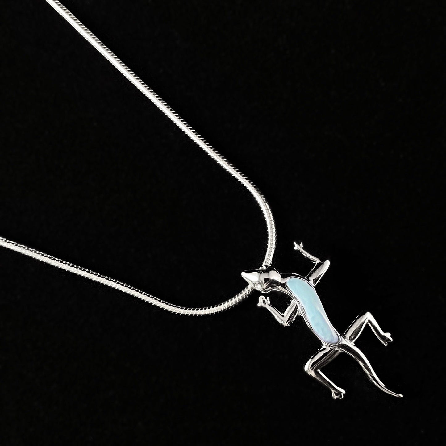 Sterling Silver Lizard Necklace with Natural Larimar Stone