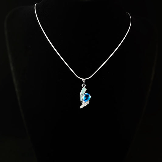Sterling Silver Necklace with Natural Larimar Stone and Blue Topaz