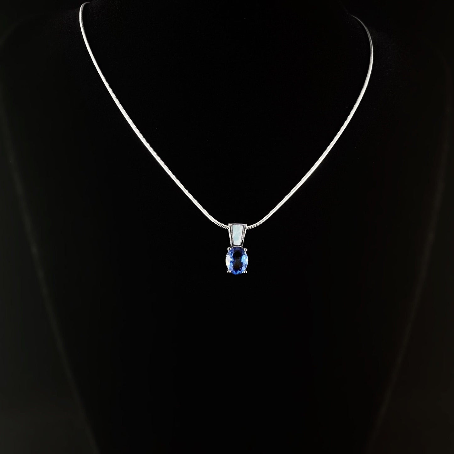 Sterling Silver Necklace with Natural Larimar Stone and Tanzanite