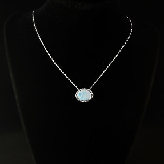 Sterling Silver Necklace with Oval Natural Larimar Stone