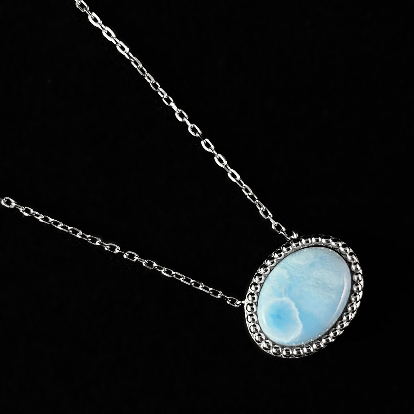 Sterling Silver Necklace with Oval Natural Larimar Stone