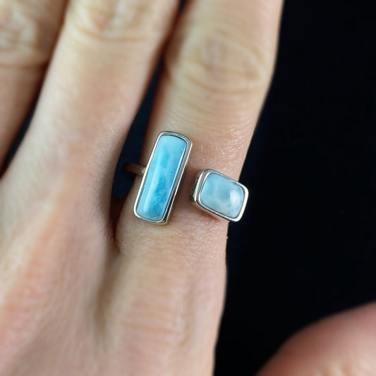 Sterling Silver Open Ring with Natural Larimar Stones, Size 7