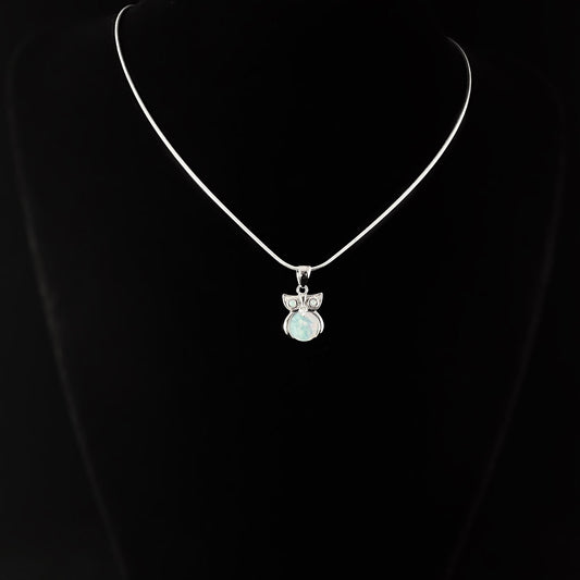 Sterling Silver Owl Necklace with Natural Larimar Stones