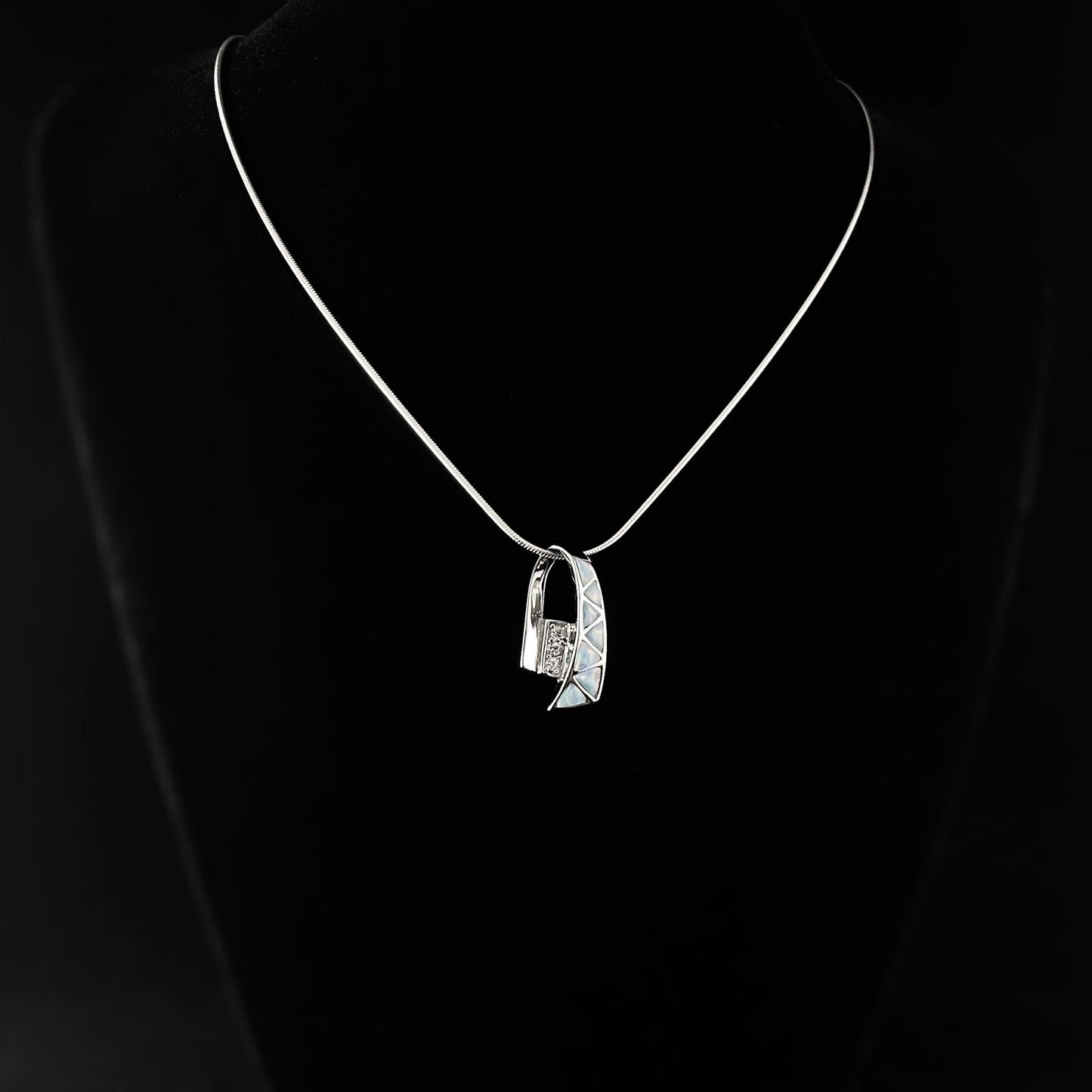 Sterling Silver Ribbon Necklace with Natural Larimar Stones