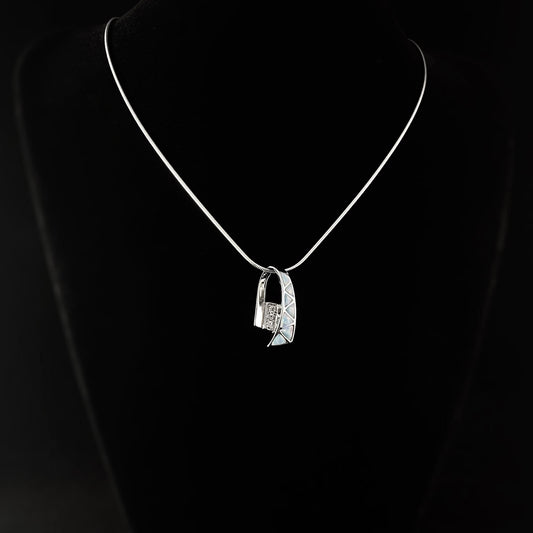 Sterling Silver Ribbon Necklace with Natural Larimar Stones