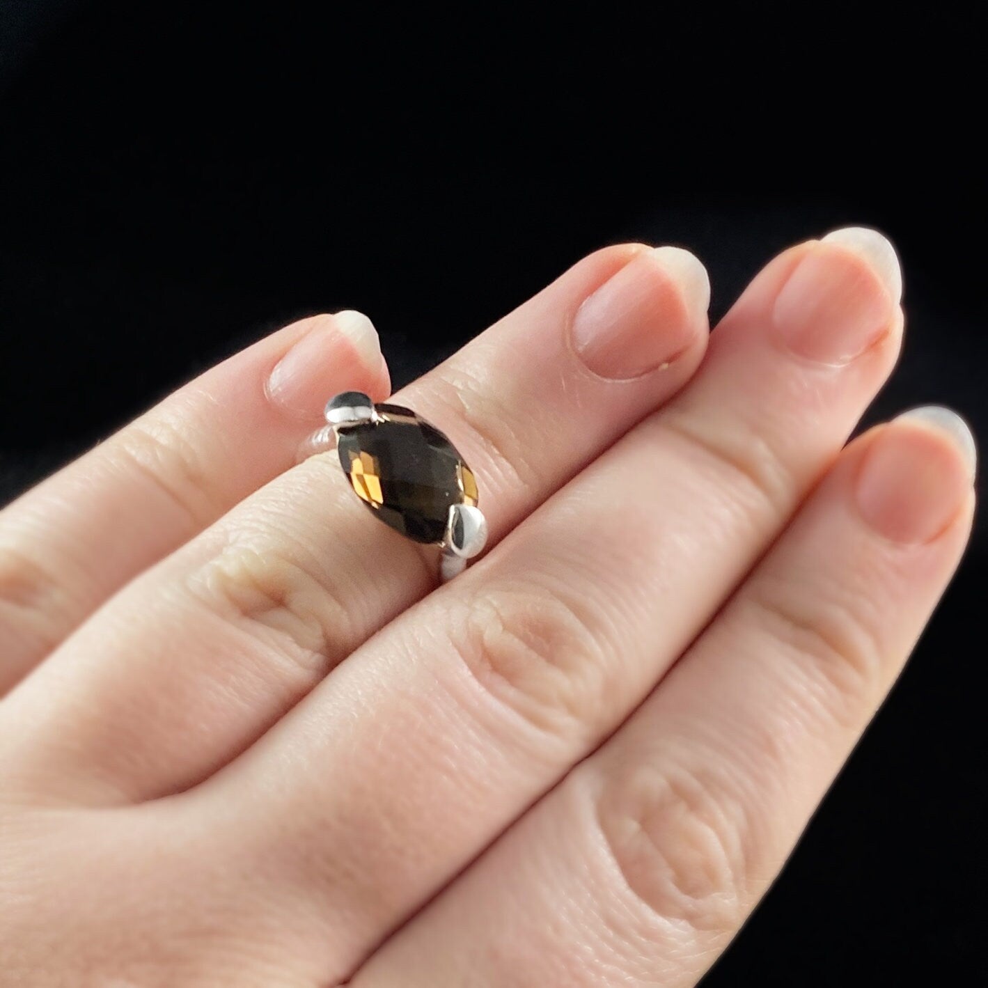 Sterling Silver Ring With Large Semi-Precious Smoky Topaz Stone - Silver Jewelry for Women