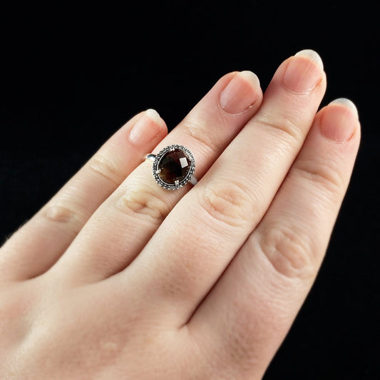 Sterling Silver Ring with Large Smoky Topaz Stone - Silver Jewelry for Women