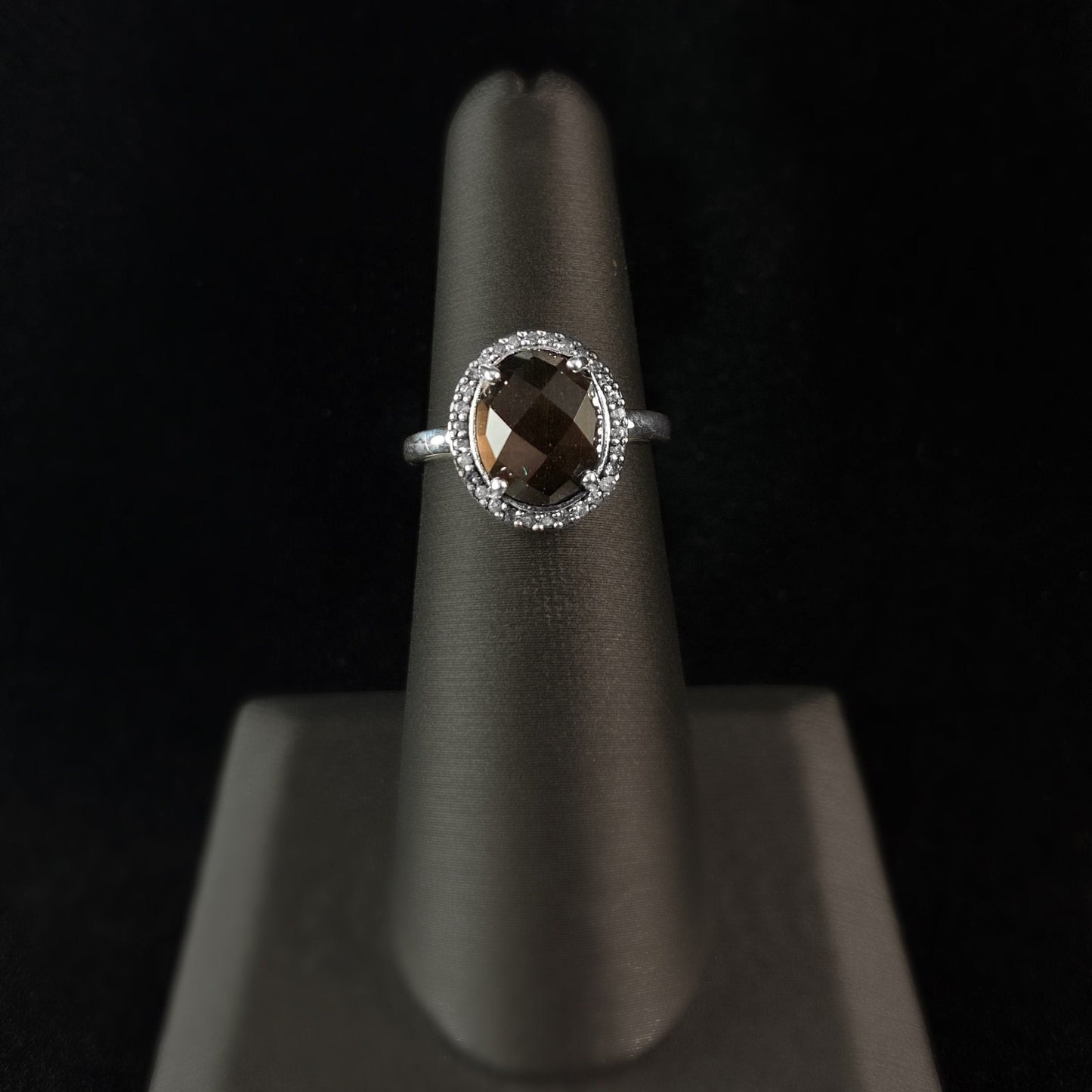 Sterling Silver Ring with Large Smoky Topaz Stone - Silver Jewelry for Women