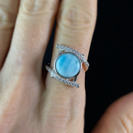 Sterling Silver Ring with Natural Larimar Stone, Size 8