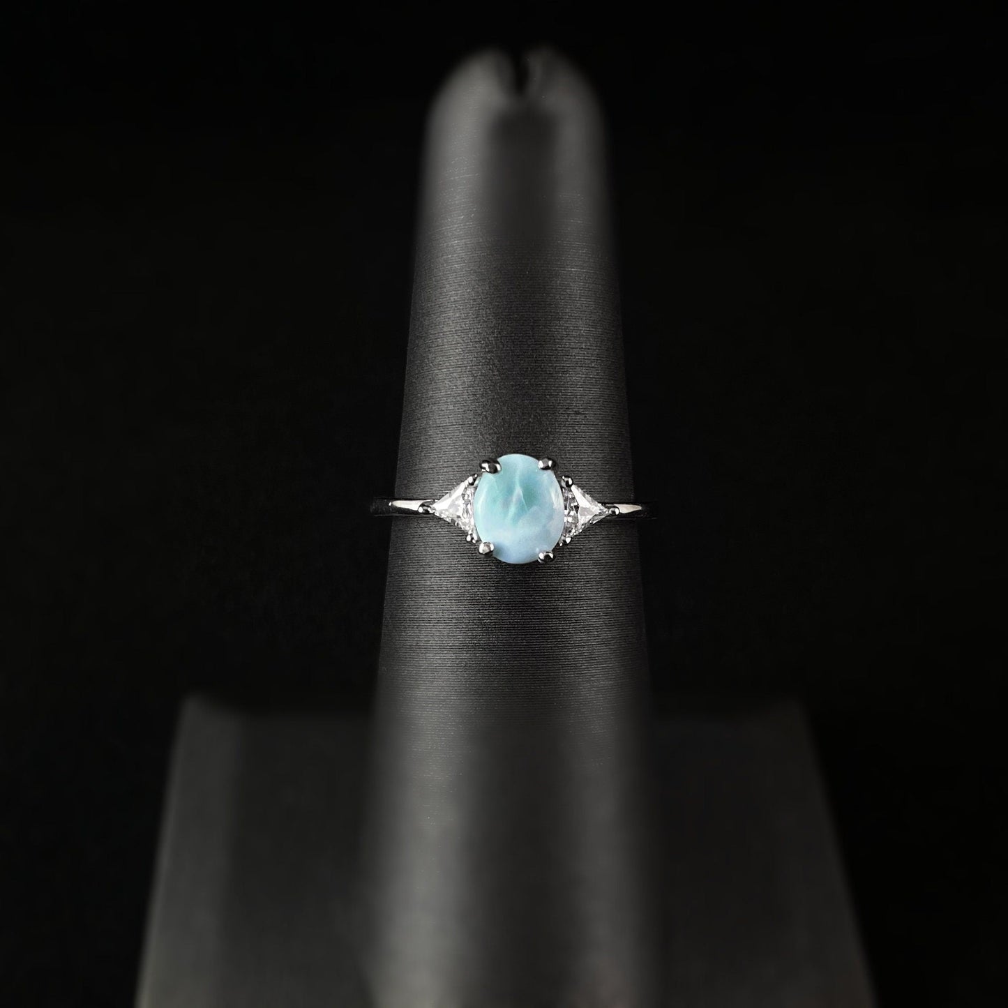 Sterling Silver Ring with Oval Natural Larimar Stone, Size 7