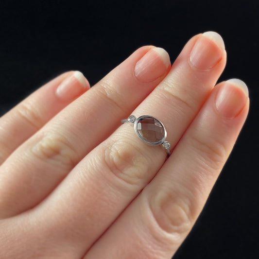 Sterling Silver Ring With Oval Semi-Precious Smoky Topaz Stone - Silver Jewelry for Women