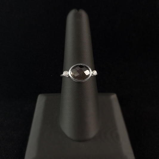 Sterling Silver Ring With Oval Semi-Precious Smoky Topaz Stone - Silver Jewelry for Women