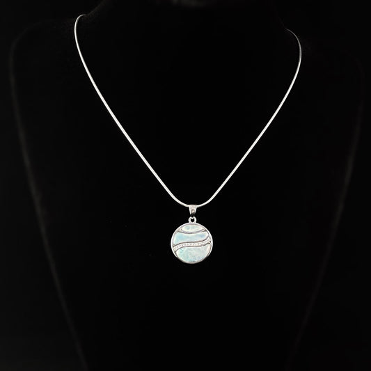 Sterling Silver Round Necklace with Natural Larimar Stones