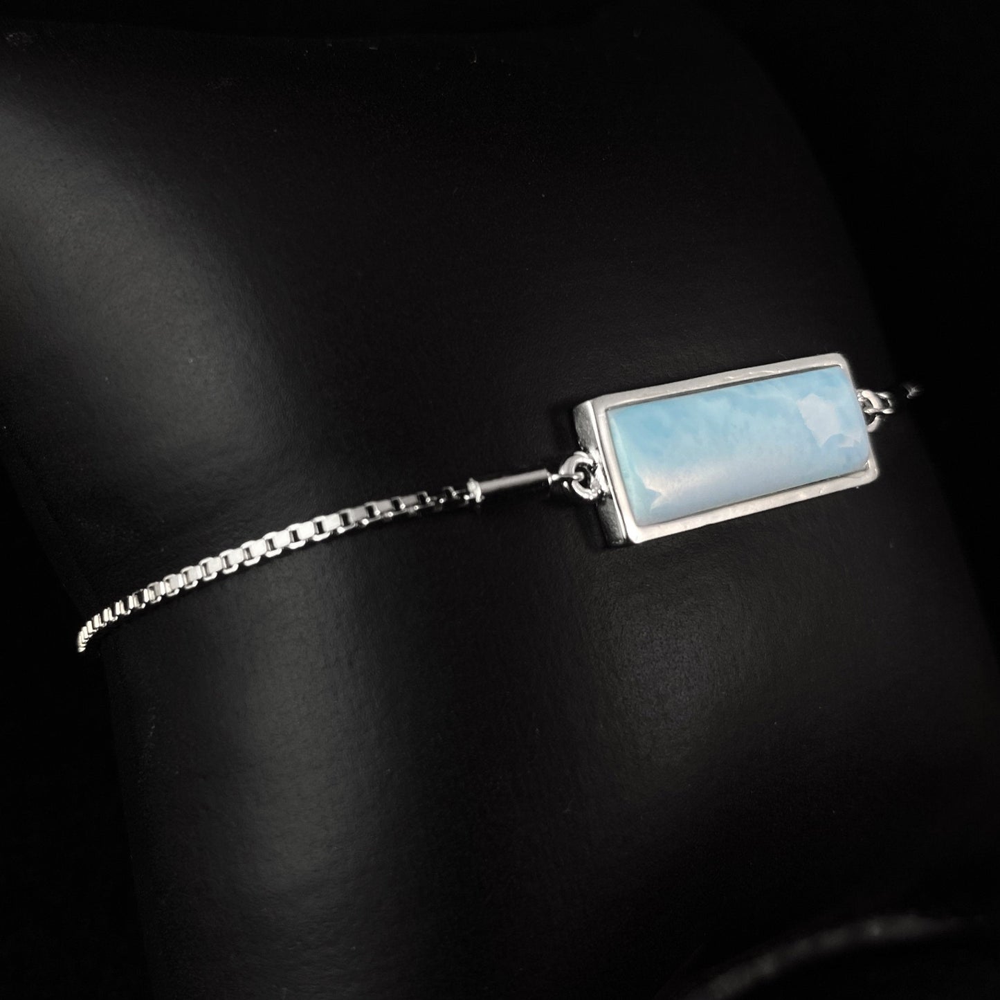 Sterling Silver Slider Chain Bracelet with Rectangle Natural Larimar Stone